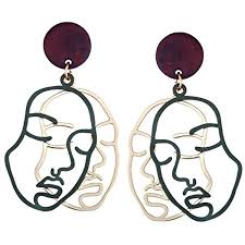 Human Two Face Shaped Wooden Alloy Funny Earrings Hollow Out Charms Vintage Geometry Dangle Earrings Find O In 2020 Face Earrings Drop Earrings Asymmetrical Jewelry
