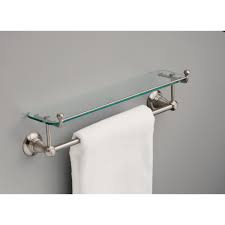 This floating glass shelf with brushed chrome railing is both, a perfect contemporary accent and a functional storage space for your bathroom. Towel Racks Bathroom Hand Towel Bar Holder Wall Mounted Glass Shelf Brushed Nickel 18 In Home Garden