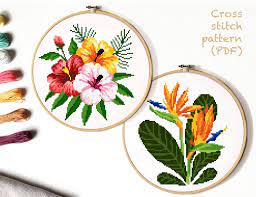 Cross stitch tutorial for beginners in this blog you can find step by step instructions for how to cross stitch. Tropical Flowers Modern Cross Stitch Pattern Floral Cross Stitch Chart Botanical Nature Modern Cross Stitch Patterns Floral Cross Stitch Nature Cross Stitch