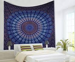 Tory in india | tory daily. Amazon Com Shiranya Navy Blue Queen Indian Mandala Tapestry Wall Hanging For Bedroom Bohemian Floral Design Cotton Bedspread Throw Blanket Decorative 84x90 Inches 213x229 Cm Home Kitchen