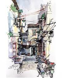 Sketch By Chenxiasun In Instagram Aquarell Art Painting Watercolor Watercolour Ske Architecture Drawing Sketchbooks Architecture Drawing Urban Sketching