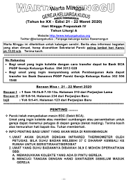 Setiap hari minggu yang paling dekat dengan tanggal dihitung seperti ini. Warta Minggu 21 22 Maret 2020 Gereja Katolik Keluarga Kudus