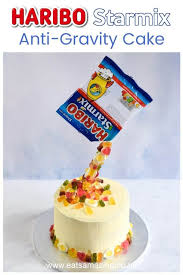 How To Make An Easy Anti Gravity Cake With Haribo Starmix Fun Birthday Cake Idea For Kids With Recipe Gravity Cake Anti Gravity Cake Easy Kids Birthday Cakes