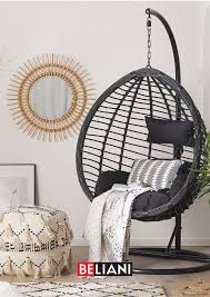 Hangesessel Mit Gestell Rattan Schwarz Tollo In 2020 Hangesessel Mit Gestell Sessel Rattan