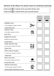 Official ballots are printed on white paper. The Combined Authorities Mayoral Elections Order 2017