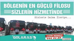 Yolculuk süresi arabanız ile yaklaşık 1 saat 13 dk sürecektir. Gularas Otobus Bileti