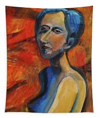 Woman in Blue and Red Tapestry