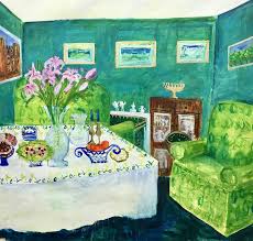 It doesn't matter that the room itself can only accommodate one or two tables, the experience is every bit as inspiring. Buffet In The Dining Room Painting By Hilary Rosen Saatchi Art