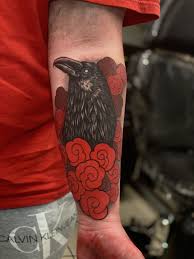 Maybe you would like to learn more about one of these? Aaronmtattoos Raven Blackandgrey Red Raven Japanese Forearm