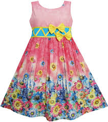 Girls Dress Sunflower Garden Flower Print Cotton Red Size 4 12 Years Purple Girls Dress Little Girl Dresses Girl Fashion