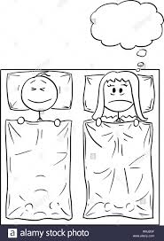 Vektor Cartoon Strichmannchen Zeichnen Konzeptionelle Darstellung Der Paar Im Bett Liegt Mann Schlaft Frau Kann Nicht Schlafen Uber Das Problem Oder Schlaflosigkeit Leiden Denken Stock Vektorgrafik Alamy