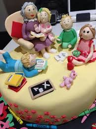Grandmother Birthday 70th Birthday Cake Ideas For Grandma Fondant Teacher Grandmother With Her Grandchildren Crayons Are Too Cute Grandmother Birthday Cake Fondant Cakes Family Cake