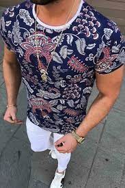 Lotusopedia design for men, women, and kids to wear on celebrations. Mens Trendy Navy Floral Pattern Short Sleeve Fitted T Shirt Beautifulhalo Com