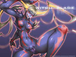 momofuki rio, takuya itaiwan, maria (witchblade), witchblade, blade, 00s,  1girl, abs, black sclera, blonde hair, blue skin, claws, colored sclera,  colored skin, crazy eyes, fang, fangs, red eyes, solo, teeth, twintails -