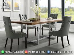 Dilihat dari bentuk dan pembuatannya pasti pelanggan akan beranggapan bahwa meja makan trembesi kaki stainless logam anti karat ini sangat indah nan elegan, akan tetapi pada kesempatan kali ini kami menawarkan meja. Flash Sale Meja Makan Minimalis Modern Stainless Steel Mebel Jepara Ttj 1754