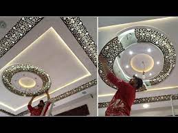 تركيب ديكور خشب ليزر سي ان سي في جبس installation de decor bois laser cnc dans du gypse youtube in 2021 interior ceiling design ceiling design gypsum ceiling design