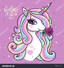 Believe In Magic A Beautiful Rainbow Unicorn With A Rose Vector Illustration For Your Design Unicornios Wallpaper Ilustracion De Unicornio Arte De Unicornio