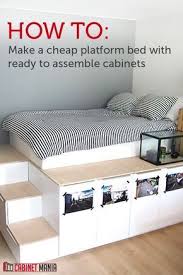 I designed and made this diy platform bed with storage using the standard dimensions for a twin mattress ( 39 x 75 inches). Get A Unique Look And Extra Storage When You Build This Easy And Affordable Platform Bed This Diy I Diy Platform Bed Cheap Platform Beds Diy Storage Furniture