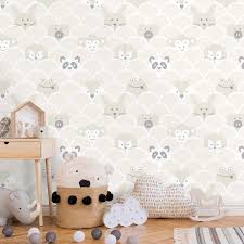 A neutral flora wallcovering (brunschwig & fils) acts a backdrop for a lively mix of swedish, french, and english antiques in this. Cream And Beige Peek A Boo Animals Wallpaper For Kids 91032