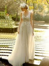 Ich verkaufe mein wunderschönes hochzeitskleid. Boho A Linie Brautkleid Transparent Ausschnitt Lang Ivory Tull Mit Applikationen