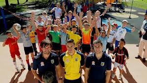 Players Anthony Caceres And Nick Montgomery And Assistant Coach And Former Mariner Andrew Clarke Set About Winning The Hearts Caceres Manchester City Anthony