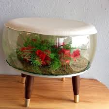 Vintage Clear Vinyl Ottoman With Plastic Flower Terrarium Plastic Flowers Clear Vinyl Mid Century Modern Wood