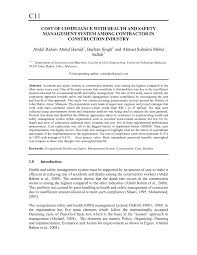 Pdf Cost Of Compliance With Health And Safety Management System Among Contractor In Construction Industry