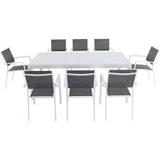 Our eccb outdoor poly lumber dining furniture is easy to clean and is suitable for both residential or commercial use. Hanover Del Mar 9 Piece Aluminum Outdoor Dining Set With 8 Sling Chair In Gray White 40 In X 118 In Expandable Dining Table Deldn9pc Ww The Home Depot