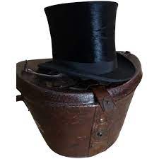 Antique Black Silk Top Hat Leather Hat Box Leather Hats Black Silk Top Top Hat