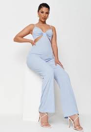 Blue Rib Cut Out Cami Jumpsuit Missguided