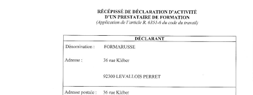 Check spelling or type a new query. Recepisse Declaration Activite Formarusse Mariia Lacoste Formarusse