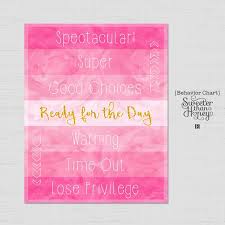 Printable Behavior Chart Pink Watercolor Diy Kids Magnet Clip Chart Home School Color Coded Toddler Behavior Reward Sign Customizable