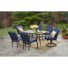 Mainstays Belden Park Outdoor Patio Dining Set 7 Piece Metal Cushioned Blue Walmart Com Patio Dining Set Patio Outdoor Dining Set