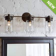 Bathroom Vanity 3 Light Fixture Aged Bronze Mason Jar Wall Lighting Allen Roth Farmhouse Bathroom Light Rustic Bathroom Lighting Bathroom Light Fixtures