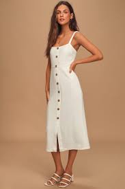 Casual Vibes White Button Front Sleeveless Midi Dress In 2020 Midi Dress Sleeveless Midi Dress Casual White Summer Midi Dress