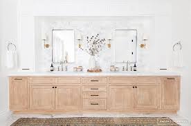 Buy bathroom vanity cabinets and get the best deals at the lowest prices on ebay! Light Stained Oak Dual Washstands With White Upper Cabinets Transitional Bathroom