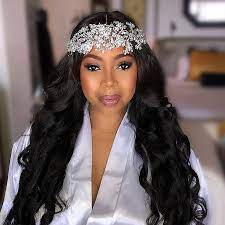 Close Up Of Our Beautiful Bride Shenelle As She Gets Ready For Her Fabulous Jama Jamaican Wedding Bride Hair Accessories Black Wedding Hairstyles