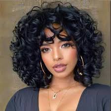 Amazon.com: Short Curly Wigs for Black Women Afro Big Curly Black Wigs with  Bangs Fluffy Natural Looking Synthetic Wigs for African American Women  Daily Cosplay Party Use Soft Hair (Black)