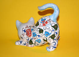 $15.99 white ceramic cat statue sleek graceful feline figurine. Handmade Painted Ceramic Floral Cat Collectors Weekly