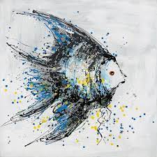 ✅ free delivery and free returns on ebay plus items! Strength Abstract Fish Hand Painted Art On Gallery Wrap Canvas Beach Style Paintings By International Image Canvas Houzz