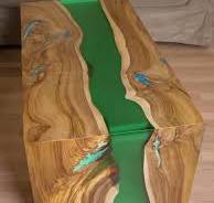Live edge “Green Waterfall” river coffee table with ...