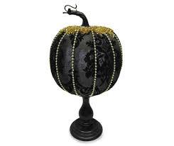12 Black Lace Pumpkin On Pedestal Big Lots In 2020 Halloween Decorations Indoor Tablecloth Fabric Halloween Decorations