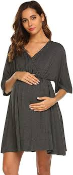 Ekouaer Women S Maternity Knee Length Sleep Dress Hospital Nightgown Nursing Sleepwear Flower Grey Womens Maternity Dresses Womens Maternity Maternity Dresses