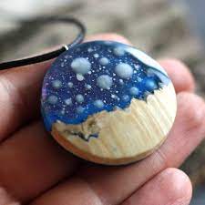 Celestial Necklace Night Sky Pendant Wood Resin Necklace Etsy Wood Resin Necklace Wood Resin Jewelry Celestial Necklace