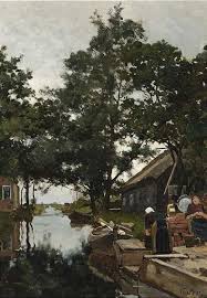 Willem Bastiaan Tholen Wasvrouw Nabij Een Kanaal Giethoorn Tholen Landscape Paintings Great Paintings