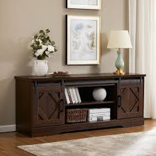 The modern sliding barn door takes it's design from the barn doors on the working farms of the past. Farmhouse Sliding Barn Door Tv Stand For Tvs Up To 70 Rustic Brown 59 Overstock 32381944