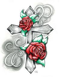 A popular design with both men and women, a cross tattoo can be placed almost anywhere on the body, either on its own or as part of a larger design. Drawing Rose Drawing Tattoo With A Cross
