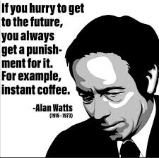 If you hurry to get to the future, you always get a punish- ment for it.  For example, instant coffee. -Alan Watts (1915 (1915-1973) 1973)