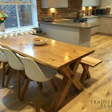 Solid Oak Cross Leg Dining Table With Matching Bench Ad Etsy Solid Oak Dining Table Dining Table Dining Table Legs