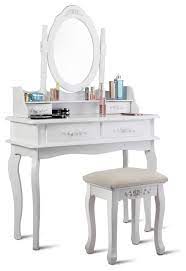 The dressing table has 4 drawers providing plenty of storage space. Costway White Vanity Makeup Dressing Table Set Mirror W Stool 4 Drawer Traditional Bedroom Makeup Vanities By Goplus Corp Houzz